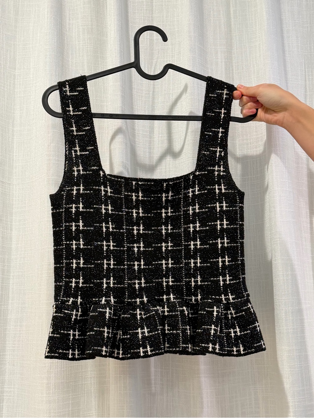 Zara Black and White Tweed Peplum Camisole